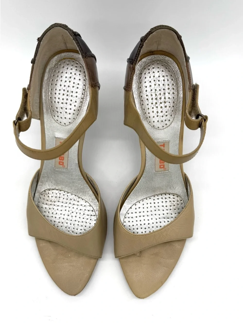 Tsubo SHALA Leather Open Toe Mary Jane Heels Sz 9 brown tan